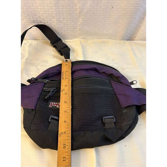 JanSport‎ USA large fanny pack 3 Zipper adj belt purple green 11x10 main image 4